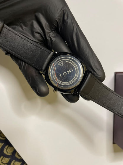 TOMI Luxury Men’s Black Watch – Minimal Round Dial with Stylish Black Strap