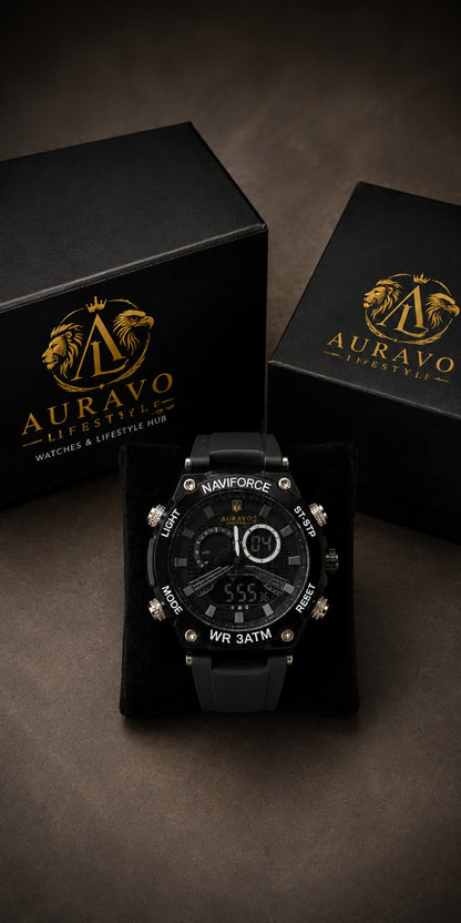 Naviforce NF9220 Tactical Dual Time Watch  Black 3ATM