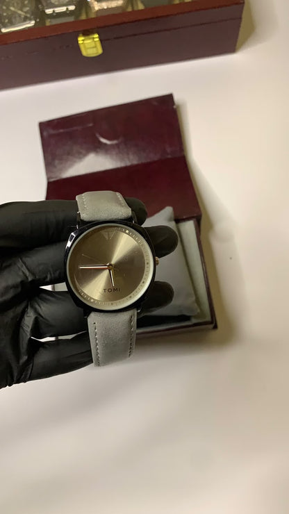 TOMI Luxury Men’s Black Watch – Minimal Round Dial with Stylish Black Strap